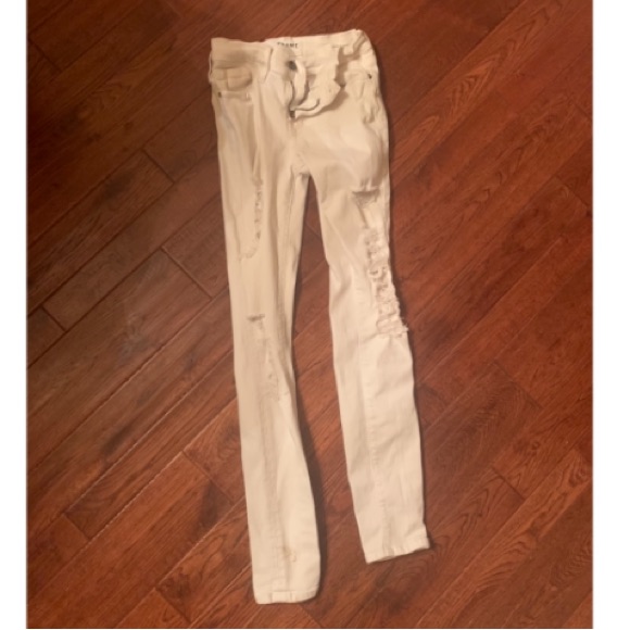 Frame White Ripped Skinny Jeans